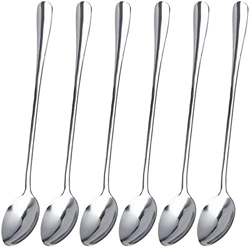 Maestro Craft 6 Pieces Stainless Steel Long Handled Latte Spoons Set, Silverware Tea Coffee Spoon, Cake Dessert Hot Chocolate Sundae Dining Spoons, Kitchen Cutlery Set, Tableware Dishwasher Safe 7.5in