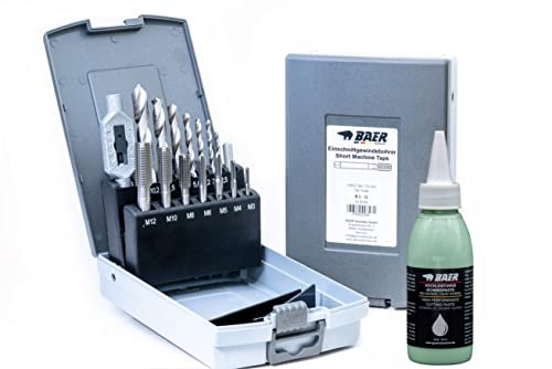 BaerCoil BAER Gewindeschneider Set HSS inklusive Bohrpaste: Gewindeschneider Satz - Kernlochbohrer - Windeisen M 3-12 - Gewindebohrer Set - Gewindeschneidsatz - Gewinde schneiden