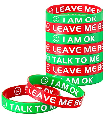 Suilung 6 Pieces kids Green Mood Wristband Red Mood Silicone Rubber Bracelets Emotion Boys Bracelet Children Colored Wristbands Funny Silicone Bracelet for Men Women Teens Education Party Supplies