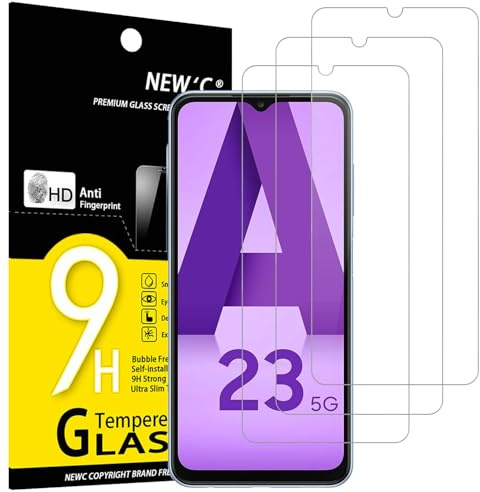 NEW'C Lot de 3, Verre Trempé pour Samsung Galaxy A23 4G / A23 5G, Film Protection écran efficace contre les Rayures - sans Bulles - Ultra Résistant (0,33mm HD Ultra Transparent) Dureté 9H Glass