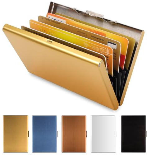Vicloon Metal Card Holder Wallet, Ultra Thin Stainless Steel Metal Wallets RFID Blocking Credit Card Wallet Holder for Men & Women,Best Card Protector with 6 PVC Slots - Gold