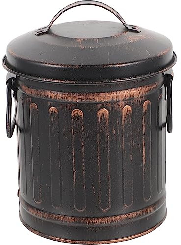 DOITOOL Secchio per cenere con coperchio, ignifugo, vintage, con coperchio, in metallo, accessorio per, piccolo contenitore per cenere, contenitore per focolari, stufa a legna