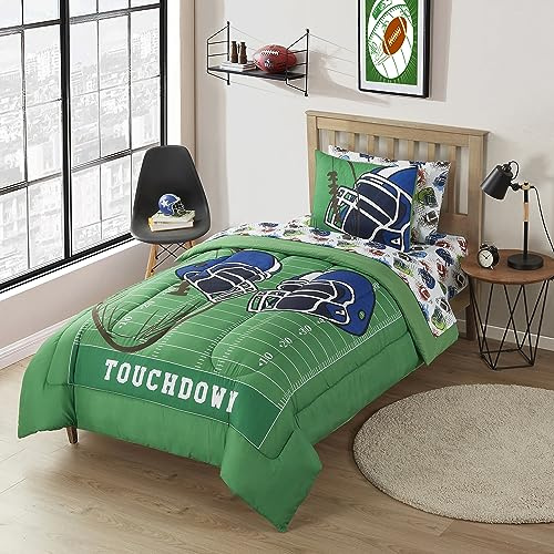 Kids Bedding Set Bed in a Bag for Boys and Girls Toddlers Printed Sheet Set and Comforter, Twin, Football