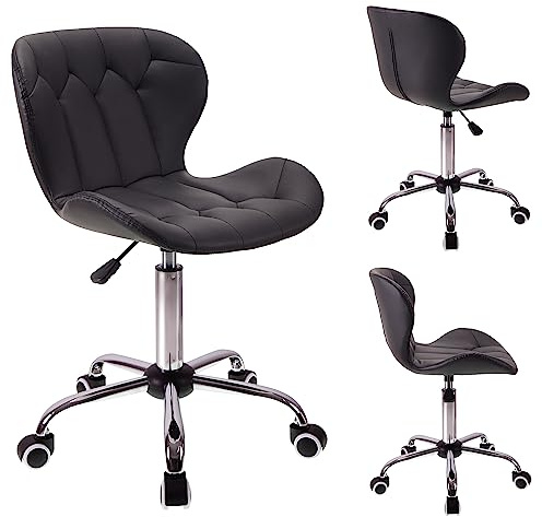 T-THREE.Modern swivel office chair, stylish dressing seat, PU leather padded computer chair, height-adjustable, For Home Office(Black)