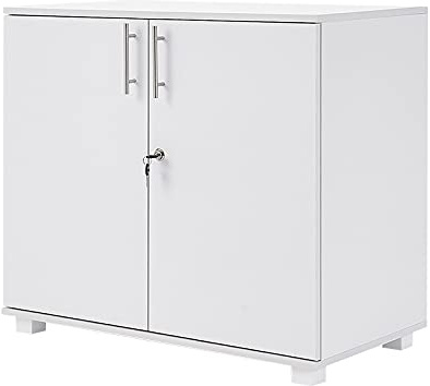 Panana Office Cabinet with Lock, Wooden Filing Storage Cupboard 2 Door Wood File Office Cabinet Organizer for Home Office (White)
