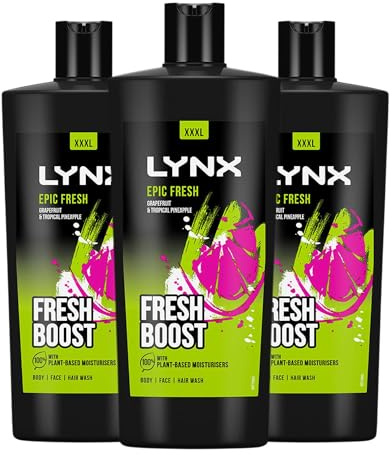 Lynx Shower Gel 12 Hours of Long Lasting Refreshing Fragrance Body Wash with Plant-Based Moisturisers for Men XXXL Size Body Cleanser for Naturally Soft Skin, 700ml (Epic Fresh, Buy 3)