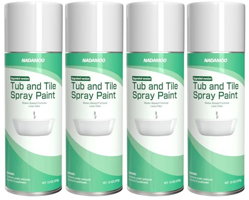 NADAMOO Water-Based Tub and Tile Spray Paint, Less Irritating Odor Aerosol Refinishing Paint for Bathroom Porcelain Bathtub Sink, 4 Cans, Semi-Gloss White
