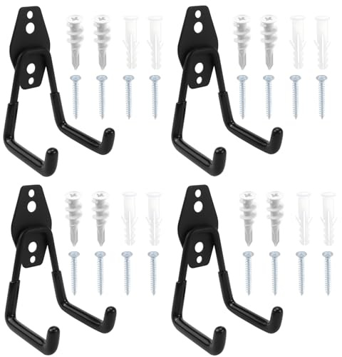 CHRI 4 ganci da parete per garage, carichi pesanti, ganci da parete piccoli (68 mm), medi (130 mm), grandi (188 mm), robusti ganci per l'organizzazione di garage e attrezzi da giardino (piccoli)