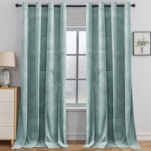 YSTELLAA Sammetsgardiner Om 2 Set, 140 X 280 Cm, Ljustäta För Sovrum, Termiska Gardiner Med Öljetter, Ljudisoleringsgardin Termiskt Isolerad, Värmeisolerande Gardiner För Vardagsrum, Grågrön