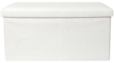 HOME DECO FACTORY, HD0059, Coffre Banc Pliable Bouclette Blanc M2, Natural Crush, Mobilier, Assise, Coffre et Banc Pliable, 76x38x38 cm, Hauteur Assise 38 cm, Blanc