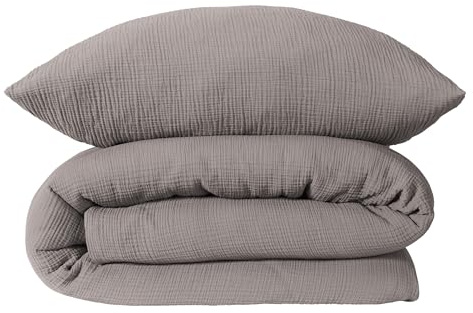 Schiesser Bettwäscheset Molly | 2-teilig | Uni | Musselin | 100% Baumwolle | Oeko-Tex Zertifiziert | Reißverschluss | 135x200cm + 80x80cm | Grau