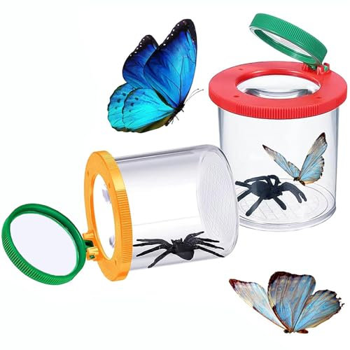 katmerio 2 Stück Becherlupe Lupenbecher Set, Becherlupen für Insekten Beobachtungsbox, Lupendose Lupenbecher mit Pinzette, Insekten Beobachtungsbox für Outdoor Wissenschaft Natur Erkundung