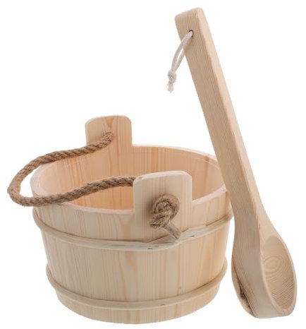 Amosfun Ensemble Seau Et Louche pour Sauna Accessoire De Spa en Bois Multifonctionnel pour Sauna À Vapeur Et