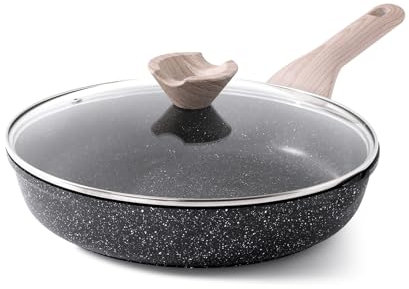 Kordisen Non Stick Frying Pan with Lid, 28 cm Granite Induction Skillet Nonstick, Healthy and Non-Toxic, PFOA Free