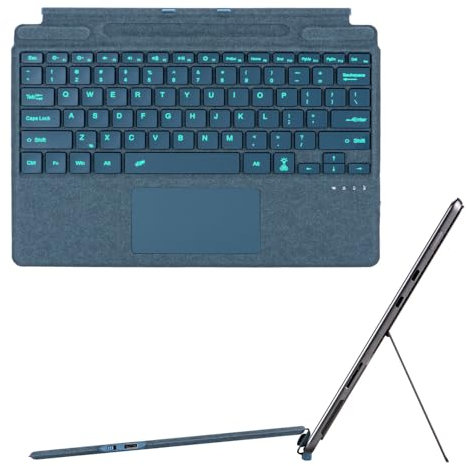 HEKUEUN Type Cover para Microsoft Surface Go 4 2023 / Go 3 2021 / Go 2 2020 / Go 2018, Teclado Táctil Retroiluminado 7 Colores Español Ñ, Teclado Portátil Ultrafino con Soporte para Lápiz,Azul