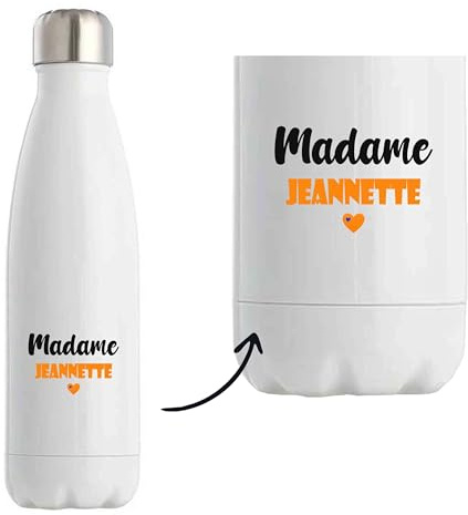 Bouteille Isotherme Madame Jeannette - Bottle - Idée Tasse Personnalisable Cadeau Anniversaire Fête Original Famille Travail Départ Collègue Retraite Noël. (Orange)