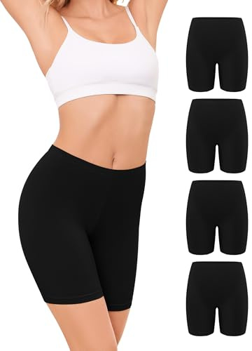 VOENXE Cotton Cycling Short Women,Anti Chafing Short for Under Dress Womens | 4 Pack Ladies Boxer Underwear,Chub Rub Bike Shorts Knicker,Cycle Undershort,Breathable Bicycle Soft Pants,Legging Under Skirt