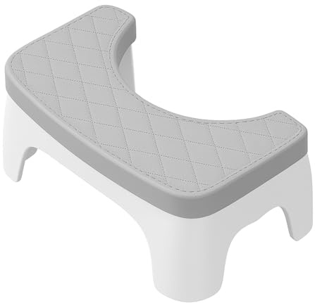 Thrink Toilet Stool – Curved Design Squat Bathroom Step for Adults & Kids, Ergonomic Squatting Position for Better Posture, Non-Slip, Space-Saving Design, Fits All Standard Toilets (Grey)