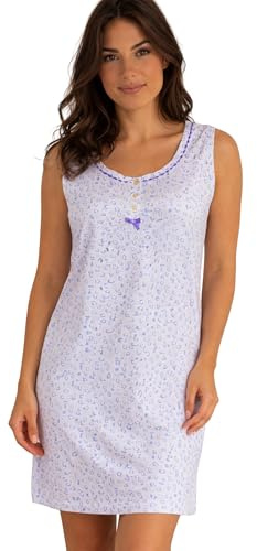 Intimitaly Camicia da Notte Donna in 100% Cotone, Manica Lunga, Scollo a V, con Tasche, Taglie S-5XL, per Uso Quaotidiano o per Gravidanza e Allattamento (IR1782, M-L)