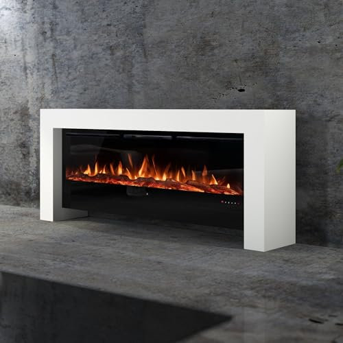 muenkel design BRIDGE - Elektrokamin Standkamin Kamin-Ofen - 1550 mm breit inkl. PARIS 1280 Elektroeinsatz mit Heizfunktion – RAL Wunschfarbe