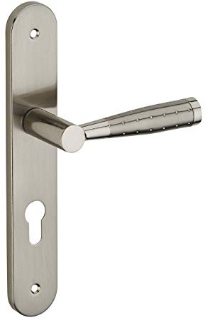 THIRARD - Ensemble de Poignées pour Porte d'Entrée Helios - Acier Embouti - Usage Salle de Bain et Toilette - Trou de Cylindre - Carré 7 mm - Entr'Axes 195 mm - Finition Nickelé Brossé - Gris