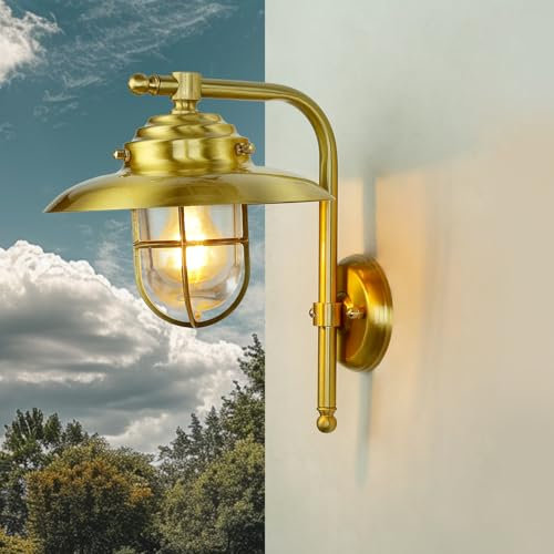 Licht-Erlebnisse XL Außen Wandleuchte aus Echt-Messing EU-Qualität IP43 E27 H30cm B:28cm für Garten Terrasse Hof Hauswand Eingang Außenleuchte Außenlampe Wandlampe