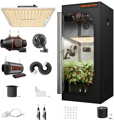 Spider Farmer SF1000 Growbox Set Completo Luz de Crecimiento Regulable LED Lámpara de Crecimiento de Espectro Completo Samsung LM301B Leds Kit de Armario de Cultivo Completo 70 x 70 x 160 cm