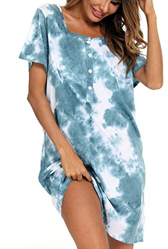 ENJOYNIGHT Camicia da notte da donna a maniche corte, per l'allattamento, con bottoni, biancheria da notte, verde scuro, XXL