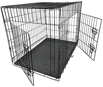 Wowsubli Dog Crate 42-inch with 2 Doors 4 Locks,Dog Cage Training Folding Crate Pet Animal Transport with Solid Tray