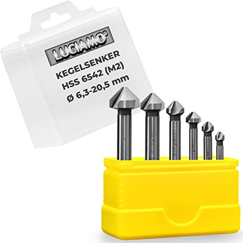 LUCIAMO 6 Stück 90° Profi Senker Set HSS M2 (6542) - für Holz, Metall und Kunststoff - ein Muss für jeden Werkzeugkasten!