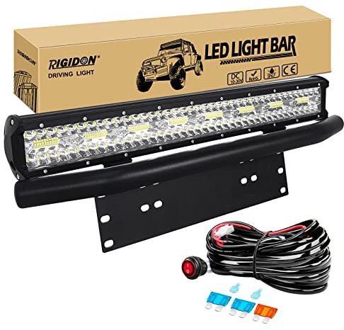 RIGIDON 23 Pouces 58 cm 480W Barre de LED 4x4 avec 12V Faisceau câblage kit | 60cm support de plaque d'immatriculation, aluminium, barre lumineuse, éclairage, pour offroad véhicules voiture camions 4x4