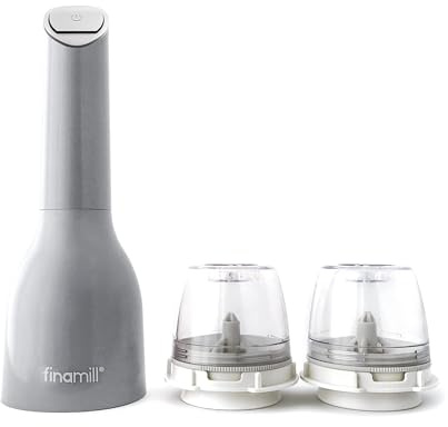 FinaMill Award Winning Battery Operated Pepper Mill & Spice Grinder in One, Adjustable Coarseness, Ceramic Grinding Elements, One Touch Operation with LED Light, Includes 2 Quick-Change PROPlus Pods