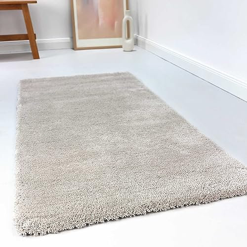 Wecon Home Kuschelig weicher Esprit Hochflor Teppich, bestens geeignet fürs Wohnzimmer, Schlafzimmer und Kinderzimmer RELAXX (80 x 150 cm, hellgrau Creme)