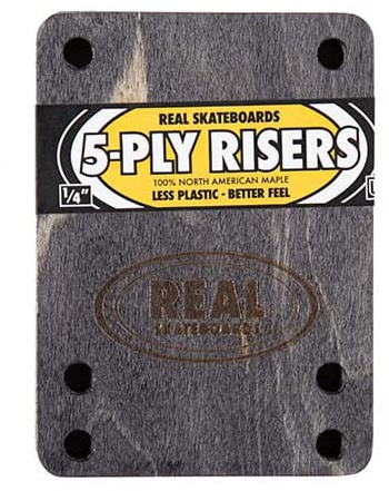 Real Skateboards Skateboard Risers Wood 5-Ply Truck Fit 1/4'' (Pair) Maple Riser