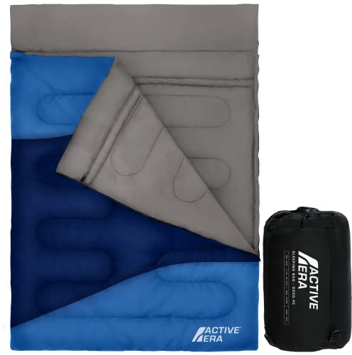 Active Era Double Sleeping Bag for Adults - Extra Large (XL), Queen Size - 2-in-1 Design, Converts into 2 Single Outdoor Sleeping Bags - 2 Season sleeping bag - Blue