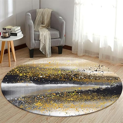 Highdi Teppich Rund Modern rutschfest Waschbar Schlafzimmer Teppiche, Innenbereich Polyester Nordic Beige Runder Teppich fürs Wohnzimmer Flur Kinderzimmer Büro (120cm,Gold schwarz)