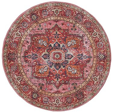 RugVista, Georgia Oriental, Teppich, Ø 160 cm, Rund, Kurzflor, Modern, Oeko-TEX Standard 100, Wohnzimmer, Schlafzimmer, Esszimmer/Küche, Flur, Büro, Nur chemisch reinigen, Rot/Rosa