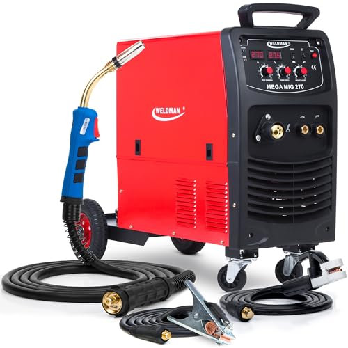 Weldman Mega Mig 270 - Saldatrice a Filo Continuo con Gas da 270A 400V - MIG/MAG, MMA, FLUX - Saldobrasatura - 2T/4T, Alimentazione 4x4, 15kg Utilizzabile, Telaio - IGBT