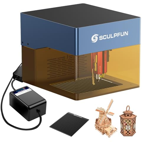 SCULPFUN iCube Pro Max lasergraverare med Air Assist, Honeycomb arbetsbord, rökfilter, bärbar 10 W lasergravyrmaskin 0,08 mm laserfokus lasergravyr laserskärare för träpapper plast