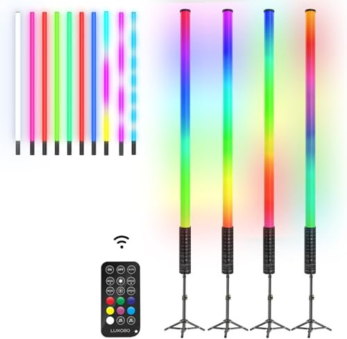 4Pack RGB Tube Light Bar with Stand, Battery Powered LED Video Light Wand Stick for DJ Lighting, Dance Club and Photography Lighting