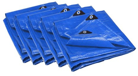 ANSIO Tarpaulin 4m x 4m / 13ft x 13ft Pack of 5 Tarpaulin Sheet 70 GSM Economy Tarpaulins - Blue
