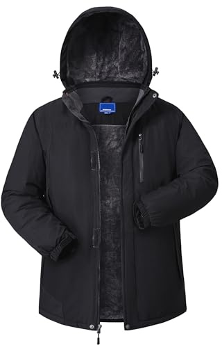 CNBQDD Winter Jackets Coats for Mens Waterproof Warm Ski Jackets Fleece Lined Outdoor Snow Skiing Parka Coats with Hooded(Black,XLarge)