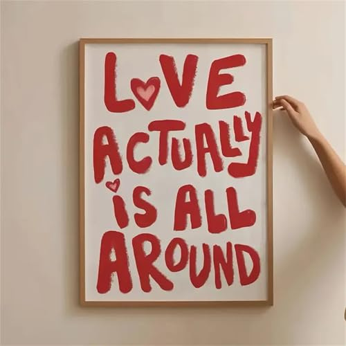 Uixxducc 1pcs Vintage-inspirierte “love Actually Is All Around” Liebe Zitat Poster Leinwand Drucken, Moderne Minimalistische Wandkunst Indoor-Poster Für Home Office, Schlafzimmer (30x40cm,Rahmenlos)