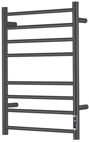 SHARNDY Electric Towel Warmer with Built-in Timer - Wall Mounted Bathroom Heated Towel Rack, Plug-in Design & Black Brushed Stainless Steel Finish