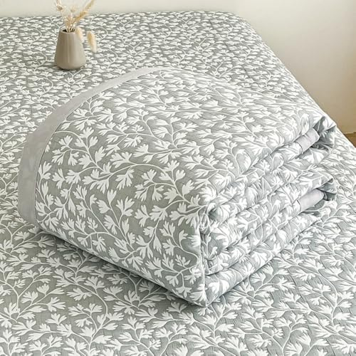 DOTBUY-SHOP Quilted Bedspreads, Moroccan Style Quilt Bed Throws Filling Duvet Super King Single Double Size Children's Bed Quilted Throw for All Season (Leaf Green,200x230cm)