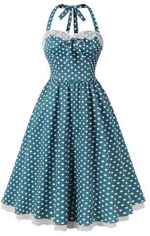 Rockabilly, robe pour femme vintage années 50, sans manches, à pois, style cocktail, tendance années 60, avec bretelles fines, tunique, pour fêtes, bals, costumes de carnaval, S