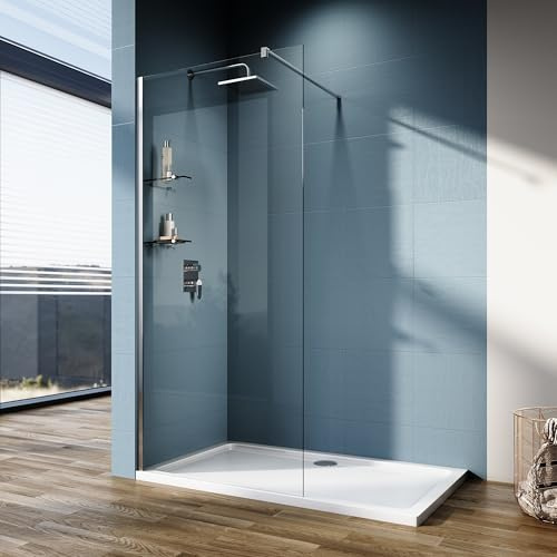 ELEGANT 900 Walk in Shower Enclosure 6mm Tempered Safety Glass Shower Cubicles Wet Room Shower Screen Bath Screen with Two 8mm Glass Shelves