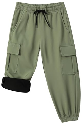 Toddler Warm Skiing Snow Pants Baby Boys Girls Waterproof Cargo Hiking Pants Kids Fleece Lined Winter Sweatpants Sports Outdoor Joggers with Pockets(SnowLL316-L.Green-5T)