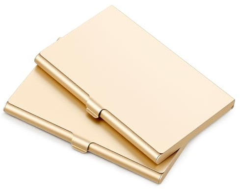 2 fundas doradas para tarjetas de visita de aleación de aluminio, organizador de tarjetas de visita, minimalista, delgado, soporte profesional para tarjetas de crédito, para hombres y mujeres