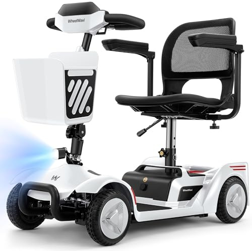 Foldable Mobility Scooter for Seniors & Adults - 4 Wheel Travel Scooter with NFC Smart Unlock, 15 Mile Range, 300 lbs Capacity, Compact Heavy Duty Mobile with Removable Battery & Basket, White